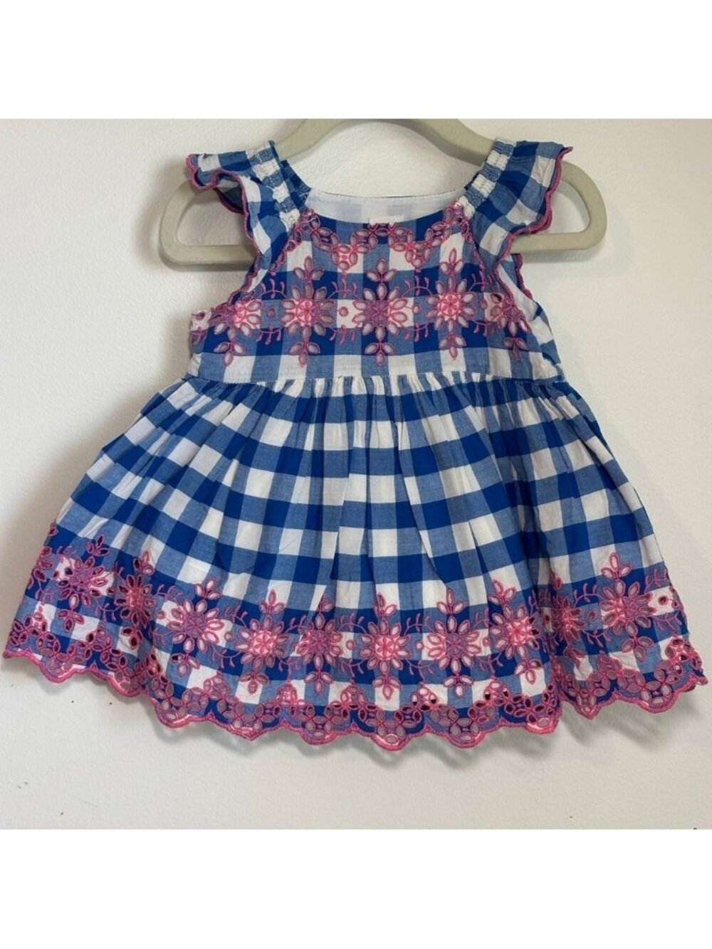 Baby Gap Eyelet Flutter Dress Blue and Pink Sz 6-12M